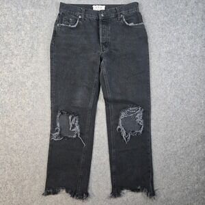 Free People Jeans Womens 25 Black Distressed Raw Hem Stretch Boho Button Fly
